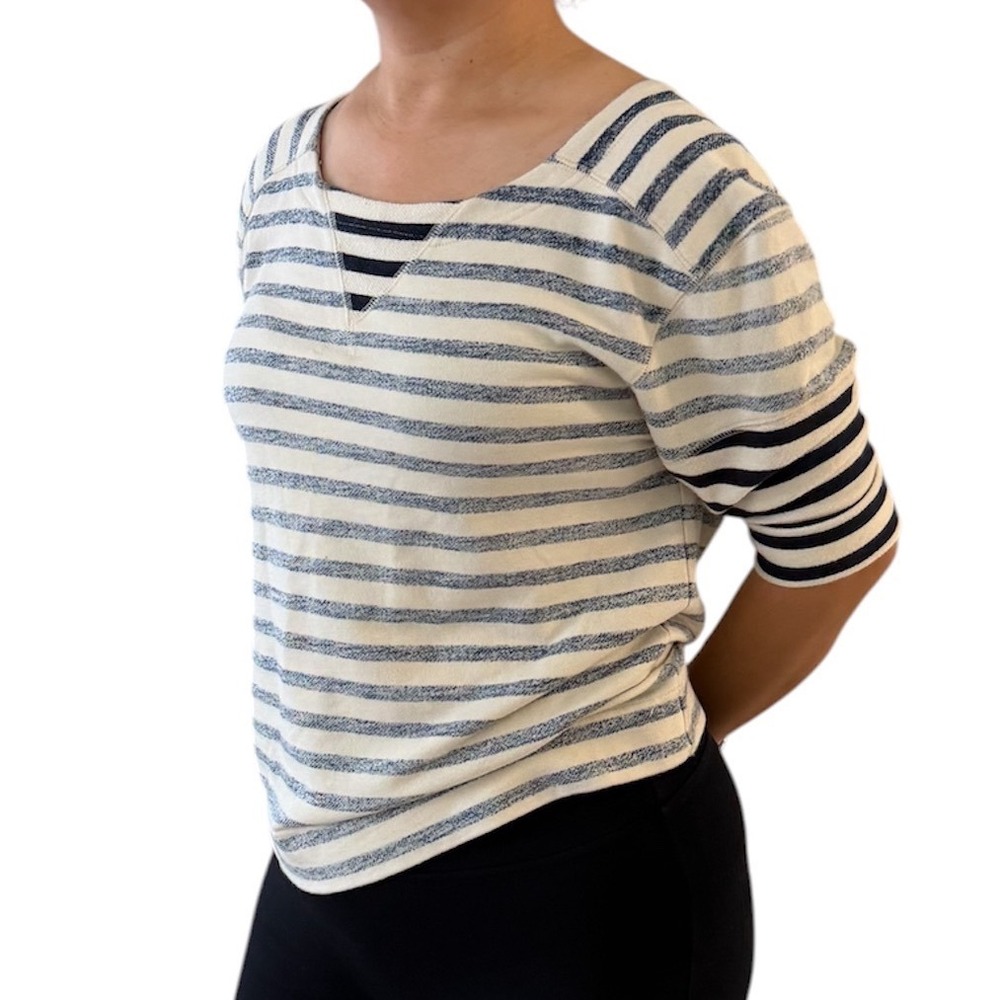 Marc by Marc‎ Jacobs Women Small Striped Boat Neck Sweatshirt Tinted Pearl Multi